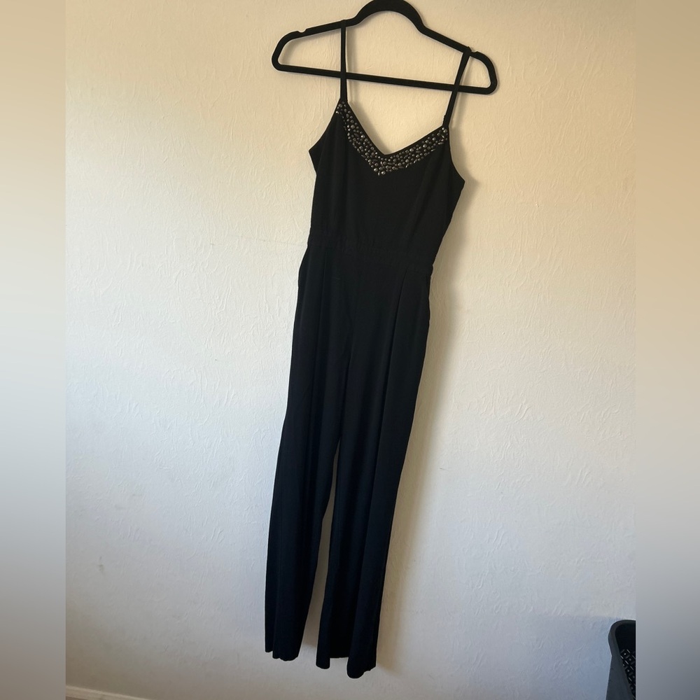 Guess black fitted flare Jumper Onesie pantsuit Jumpsuit tank silver studded 2 - Picture 3 of 11